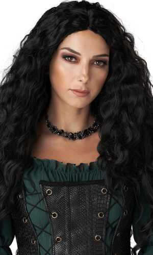 Renaissance Medieval Queen Princess Greek Goddess Gypsy Witch Long Black Wig 